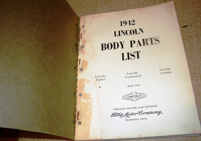 1942 Lincoln Body Parts BIN May 24th cover 3