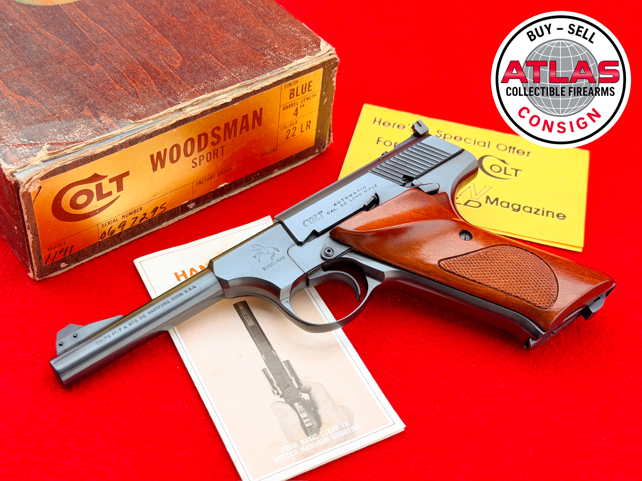 Colt-1975 Colt Woodsman Sport 4" Blue 22lr w/ Original Box-4" Sport Model, Factory Blue with Original Box