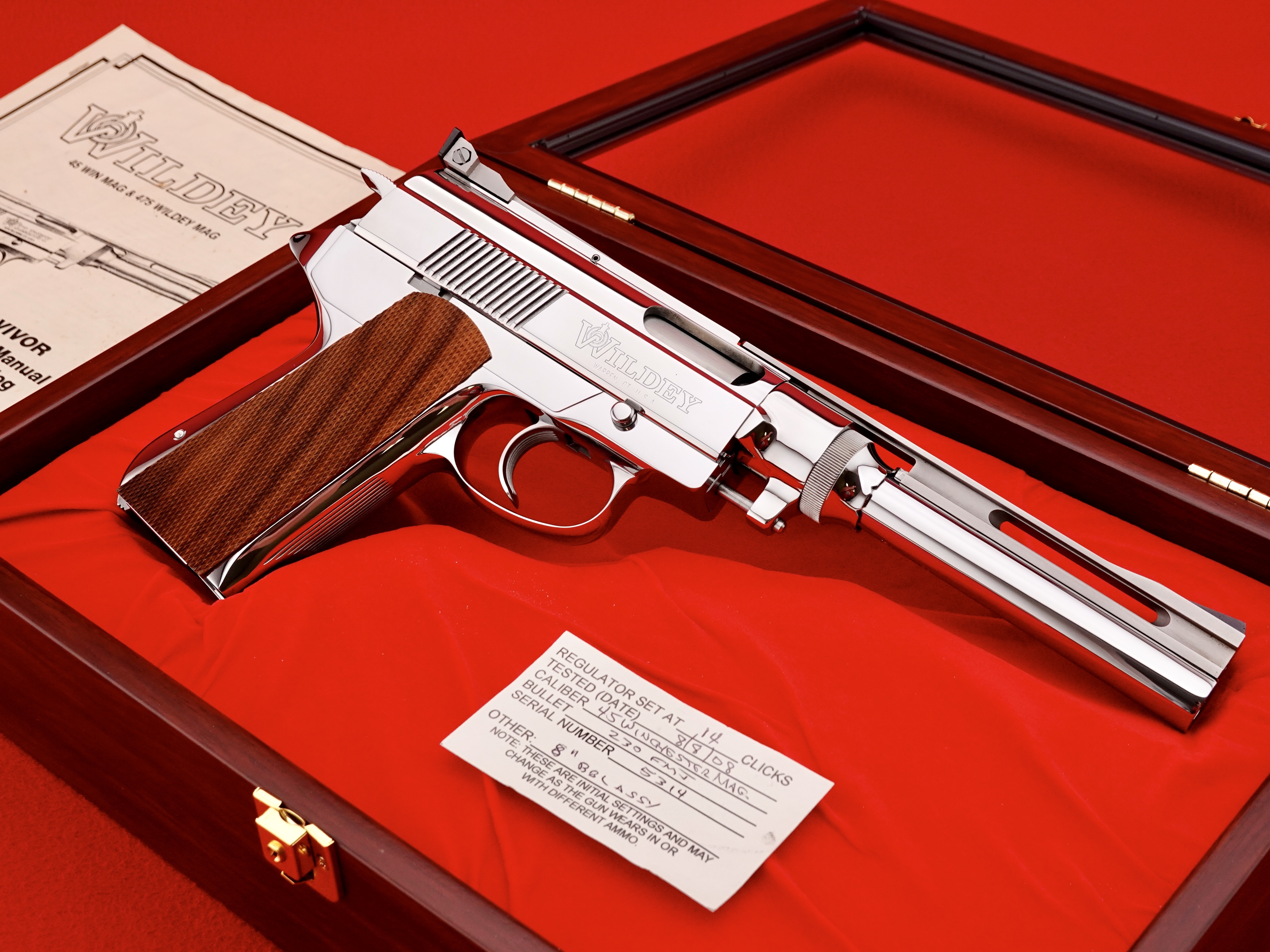 RARE 2008 WILDEY SURVIVOR 8" .45 WINCHESTER MAGNUM MIRROR POLISH STAINLESS-img-0