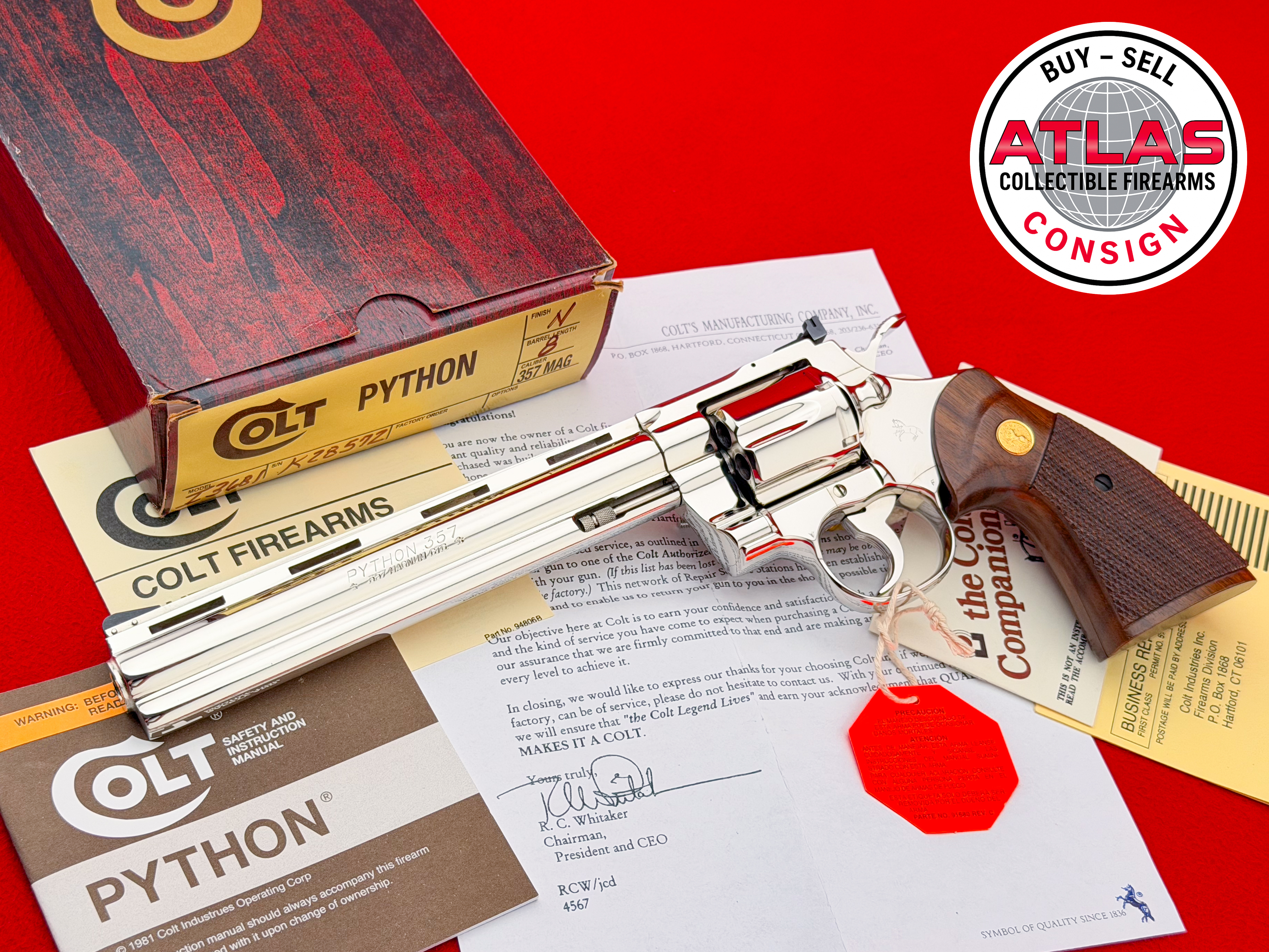 Colt-High Condition & Rare 1980 Colt Python 8" Nickel .357 Magnum w/ Box-8" Nickel Target Model