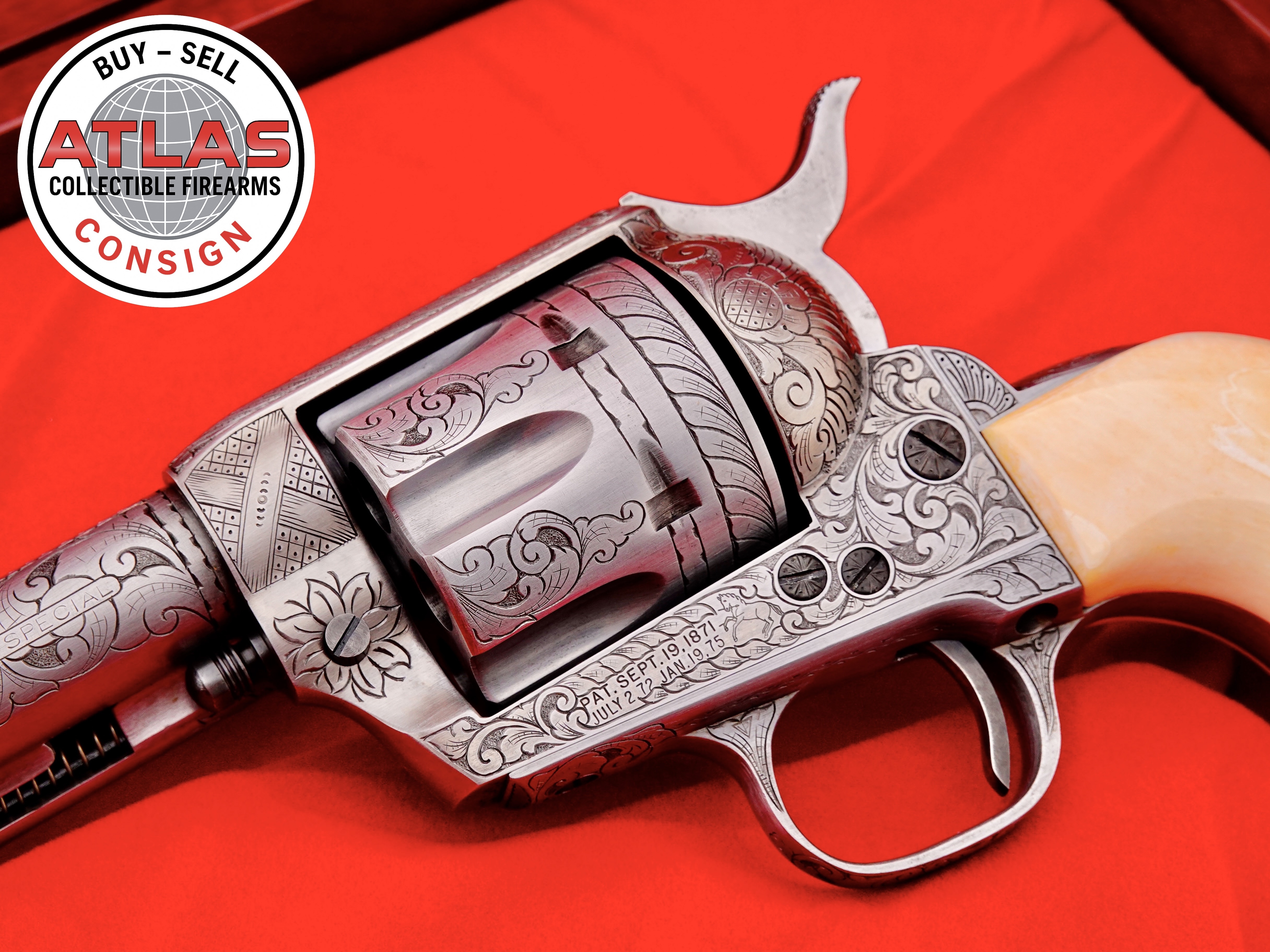 MASTER ENGRAVED 2ND GEN. 1957 COLT SAA .38 S&W SPECIAL FRENCH GREY W/ IVORY-img-0