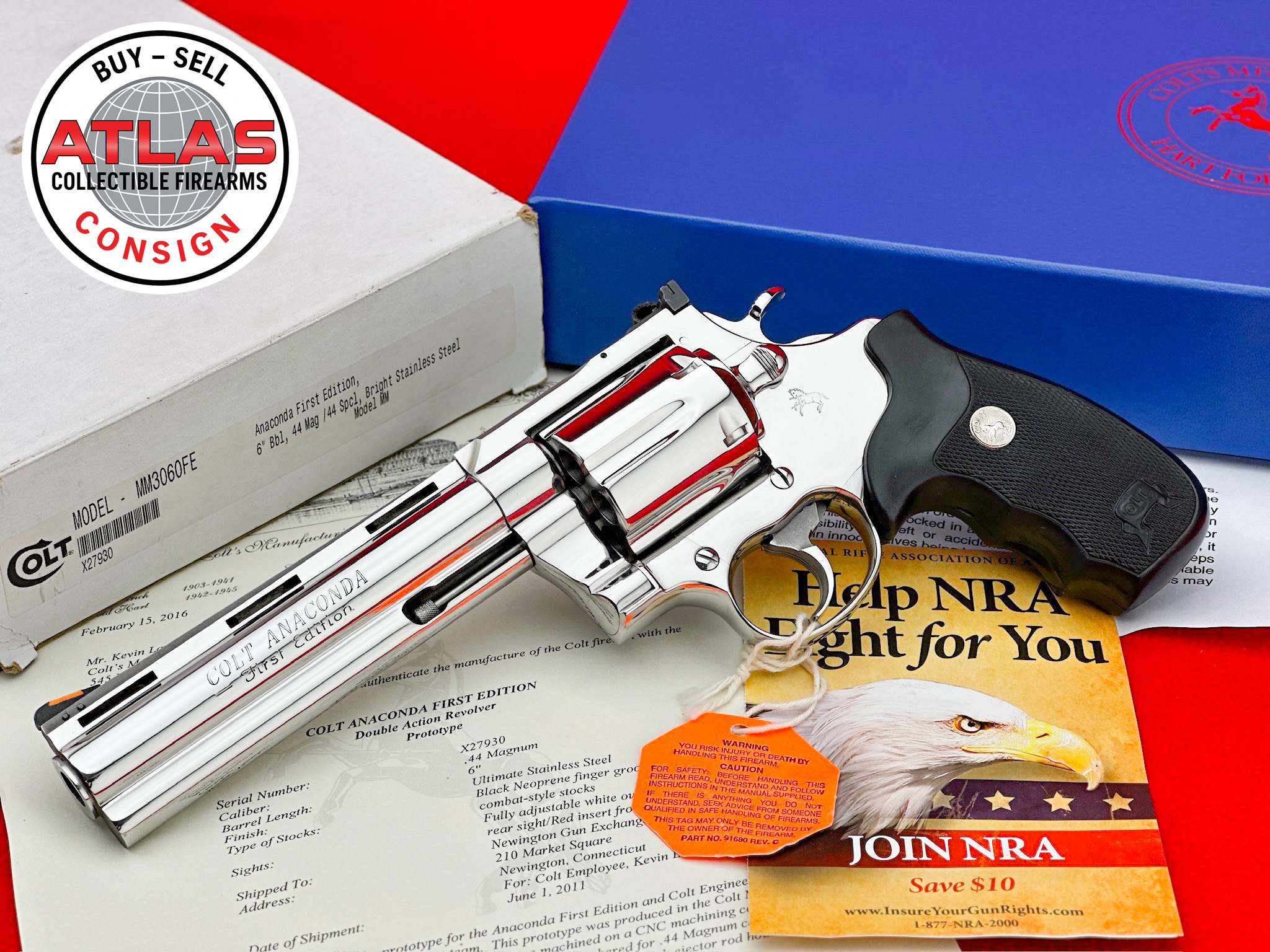 Colt-The RAREST 1989 Colt Anaconda *FIRST EDITION PROTOTYPE* Ultimate Stainless
1ST EVER MADE - .44 S&W MAGNUM "BIG BRO PYTHON"-First Edition Prototype Ultimate Bright Stainless 1st Ever Made