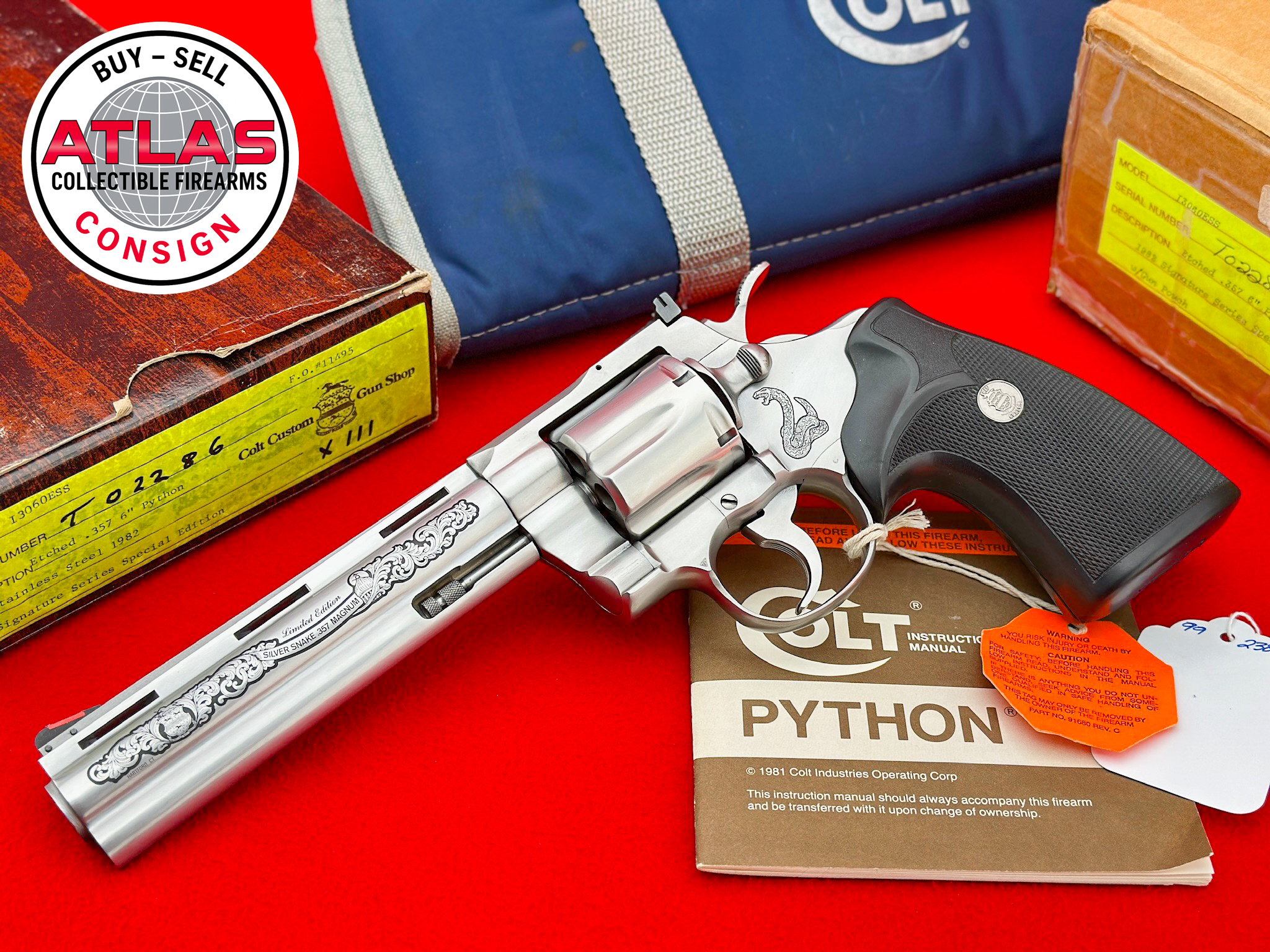 Colt-HOLY GRAIL 1982 Colt Python "Silver Snake" 6" .357 Magnum NOS-1982 "Silver Snake" Signature Series 6" Custom Shop Special Edition NOS