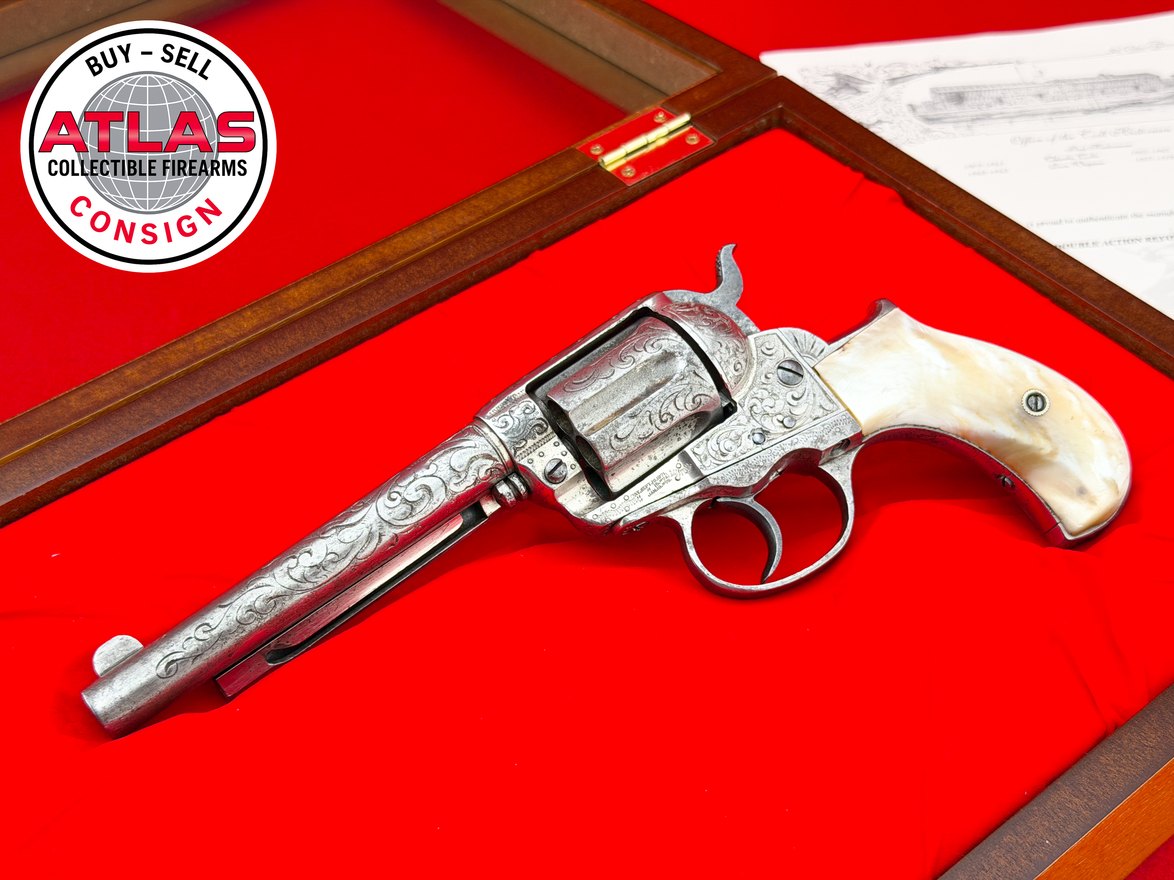 Colt-L.D. Nimschke Engraved 1888 Colt Model 1877 Thunderer .41 LC 5” w/ Pearls
Shipped to Harley & Graham in “SOFT” - Very Rare-L.D. Nimschke Engraved 1888 Colt Model 1877 Thunderer .41 LC 5” w/ Pearls
Shipped to Harley & Graham in “SOFT” - Very Rare