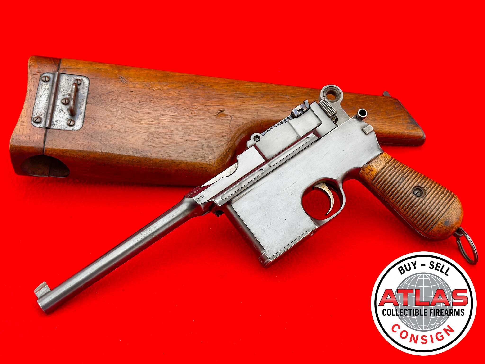 Mauser-FINE 1899 Pre WWI Mauser C96 Broomhandle 7.63mm Large Ring Hammer w/ Stock-Fine 1899 Pre-WWI Broomhandle 7.63mm Mauser Large Ring Hammer w/ Stock