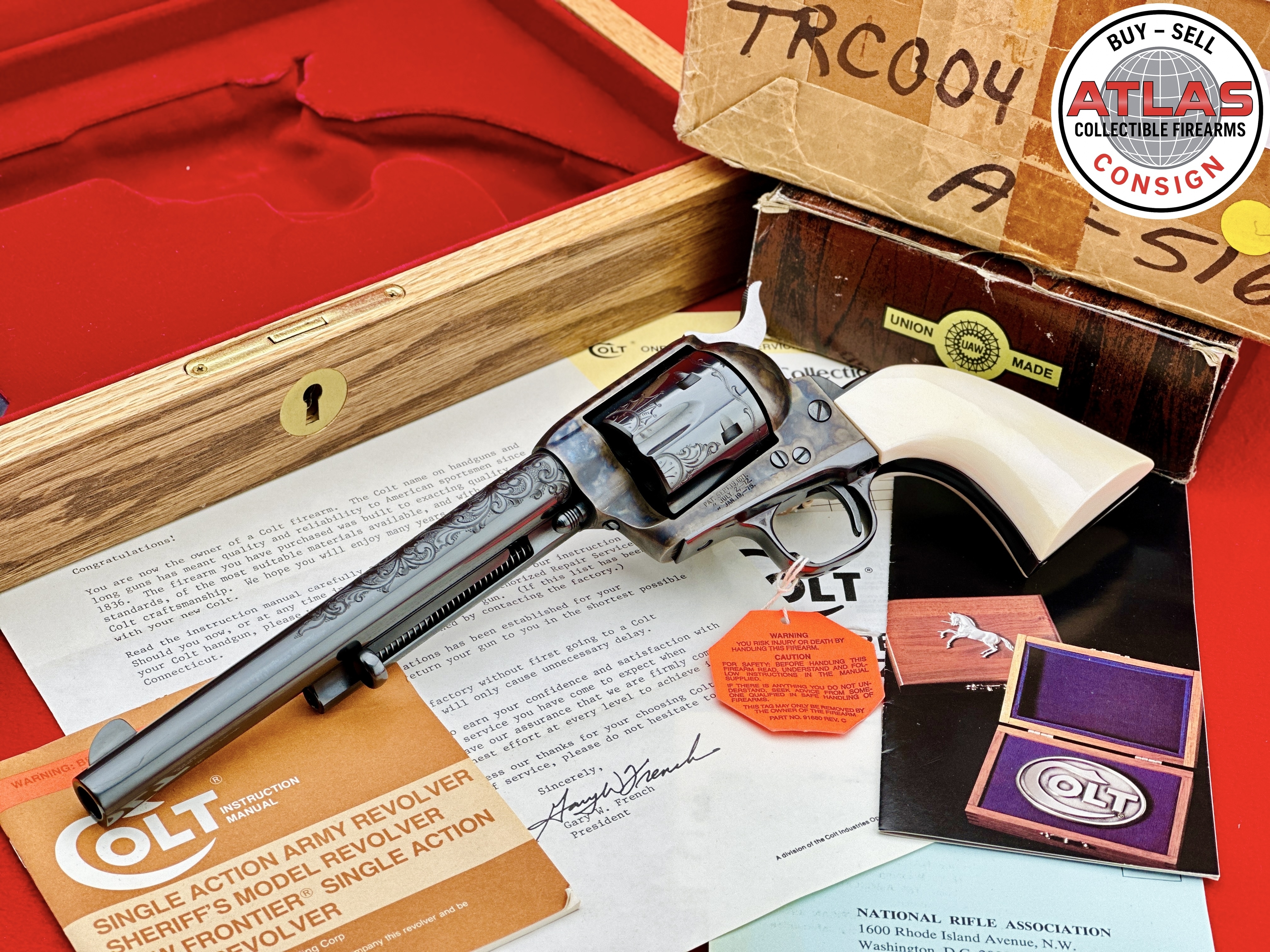 Colt-Factory Hand Engraved 1985 Colt SAA Theodore Roosevelt 44-40 7.5" LOW SN#4-Theodore Roosevelt Commemorative, 7.5" Factory Hand Engraved, Low Serial TRC004