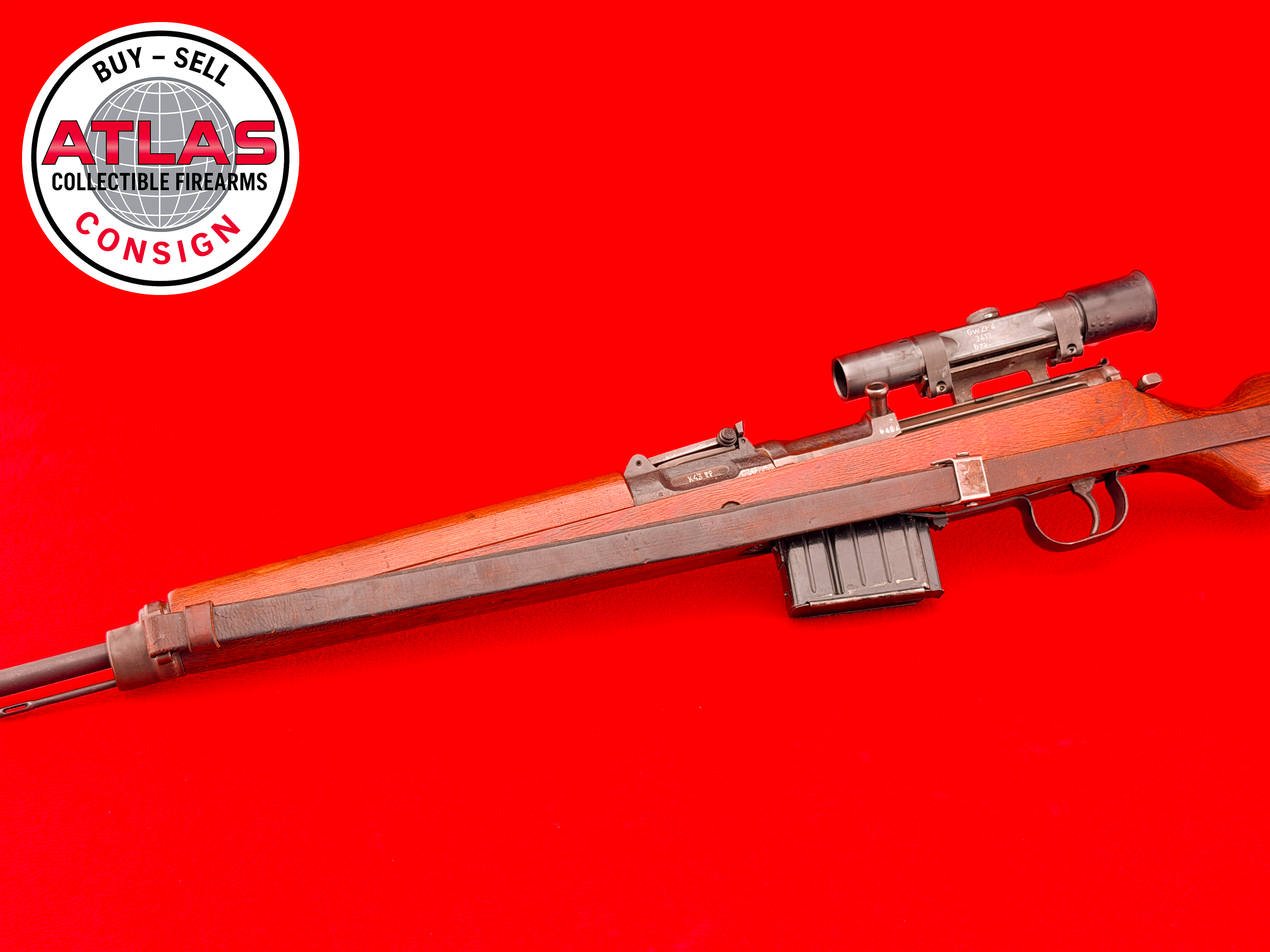 Walther-GRAIL 1944 WWII German Walther K43 ac/44 Sniper Rifle 8mm Mauser ZF4 Scope
7.92x57 Karabiner 43 ac44 ac 44 Semi Automatic-ac/44 WWII Sniper Rifle w/ ZF4 Scope