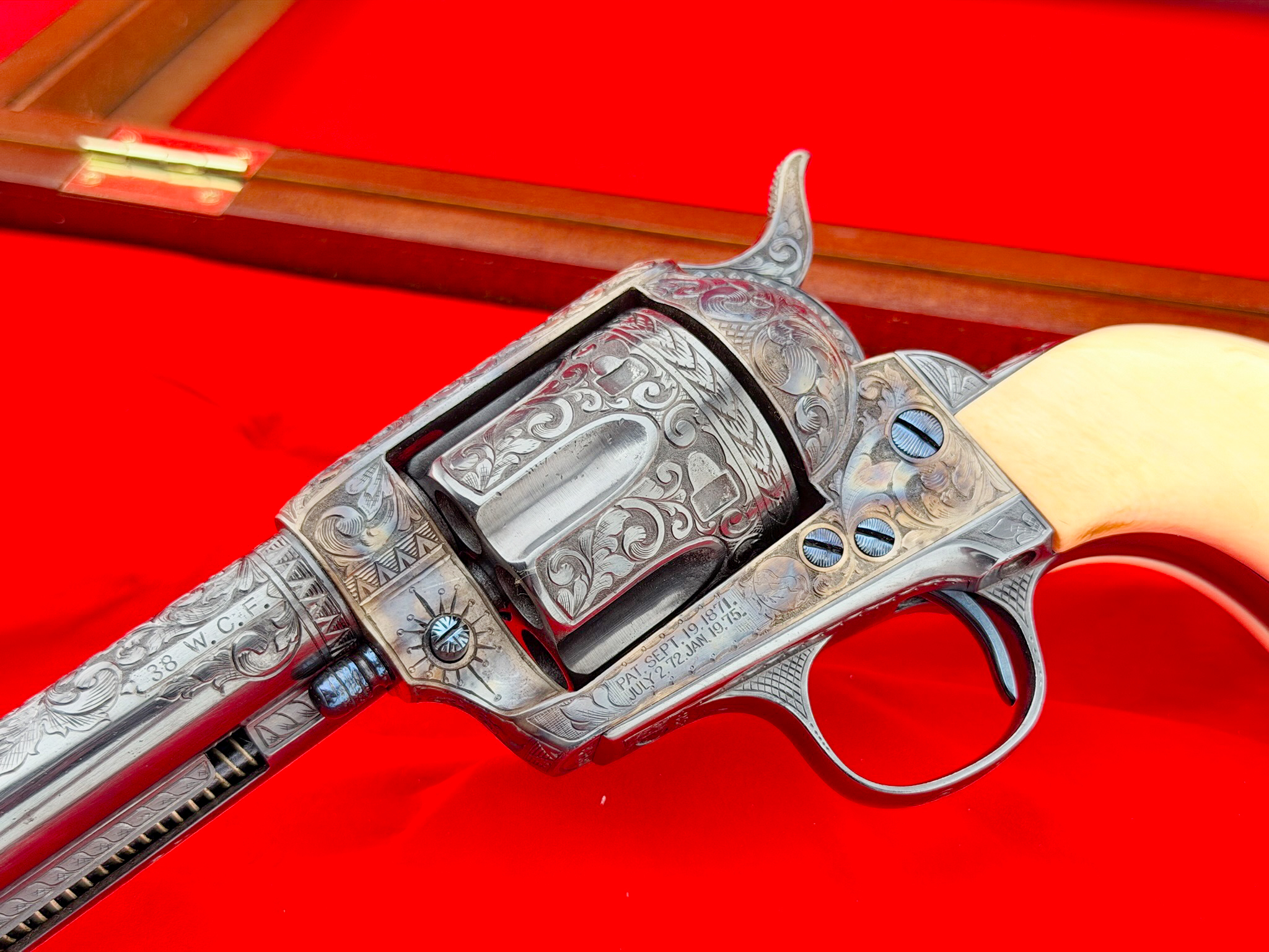 Colt-MASTER ENGRAVED 1ST GEN. 1904 COLT SAA 4.75" 38-40 WINCHESTER W/ REAL IVORY-1st Generation 4.75" barrel; master engraved; genuine ivory grips