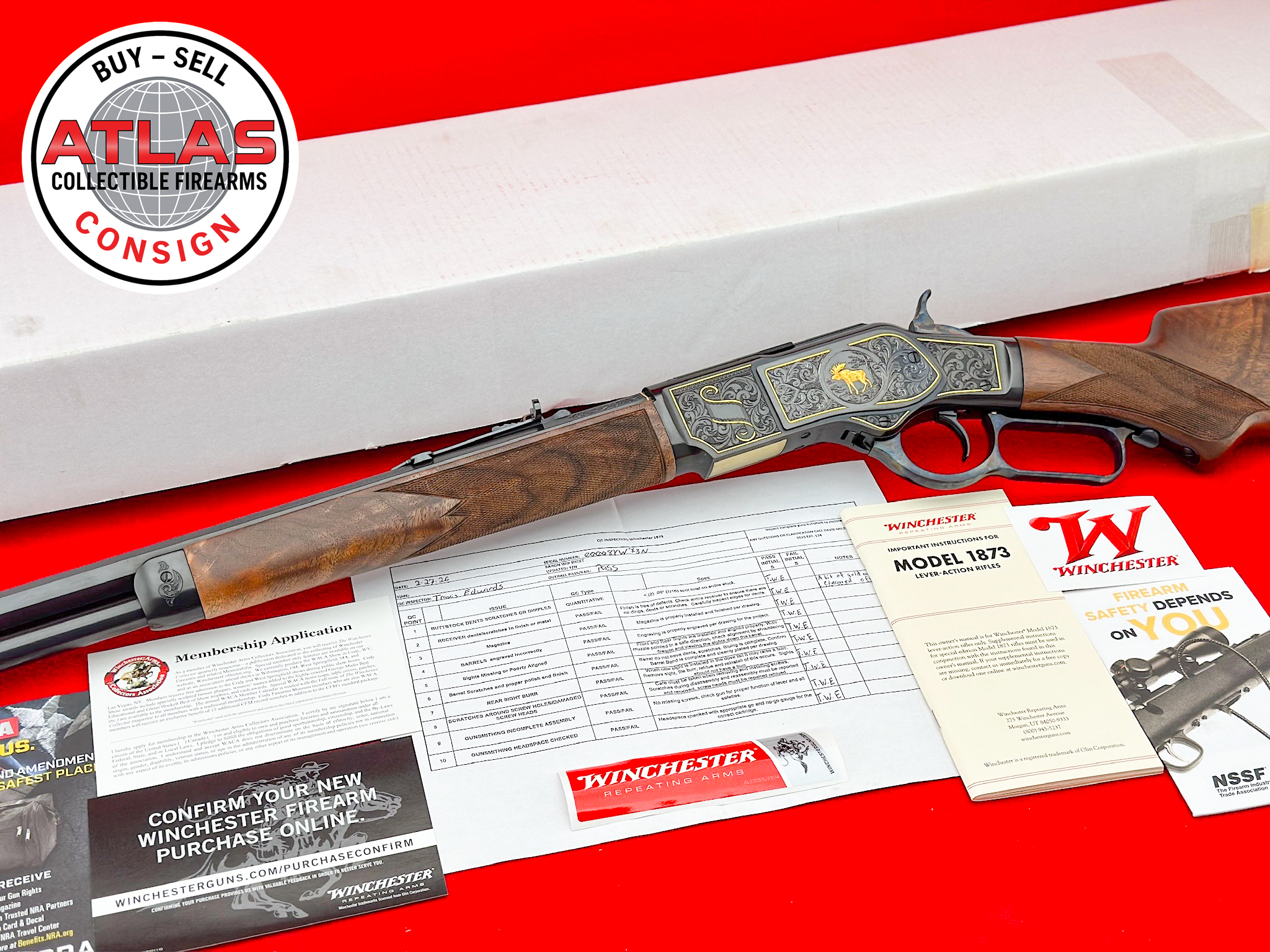 Winchester-MASTER ENGRAVED WINCHESTER 1873 "ONE OF ONE THOUSAND" .44-40 *1 OF 35 MADE*
FACTORY HAND ENGRAVING - SUPER LOW SERIAL #8-One of One Thousand High Grade Sporter, Factory Master Engraved, Serial #8, 1 of 35 Made