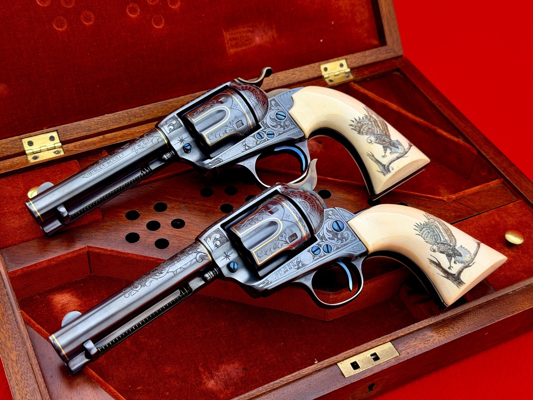 Colt-MASTER ENGRAVED 1ST GEN COLT SAA BISLEY SET .32-20 WINCHESTER -CARVED IVORY-MASTER ENGRAVED 1ST GEN SAA BISLEY SET .32-20 WINCHESTER -CARVED IVORY