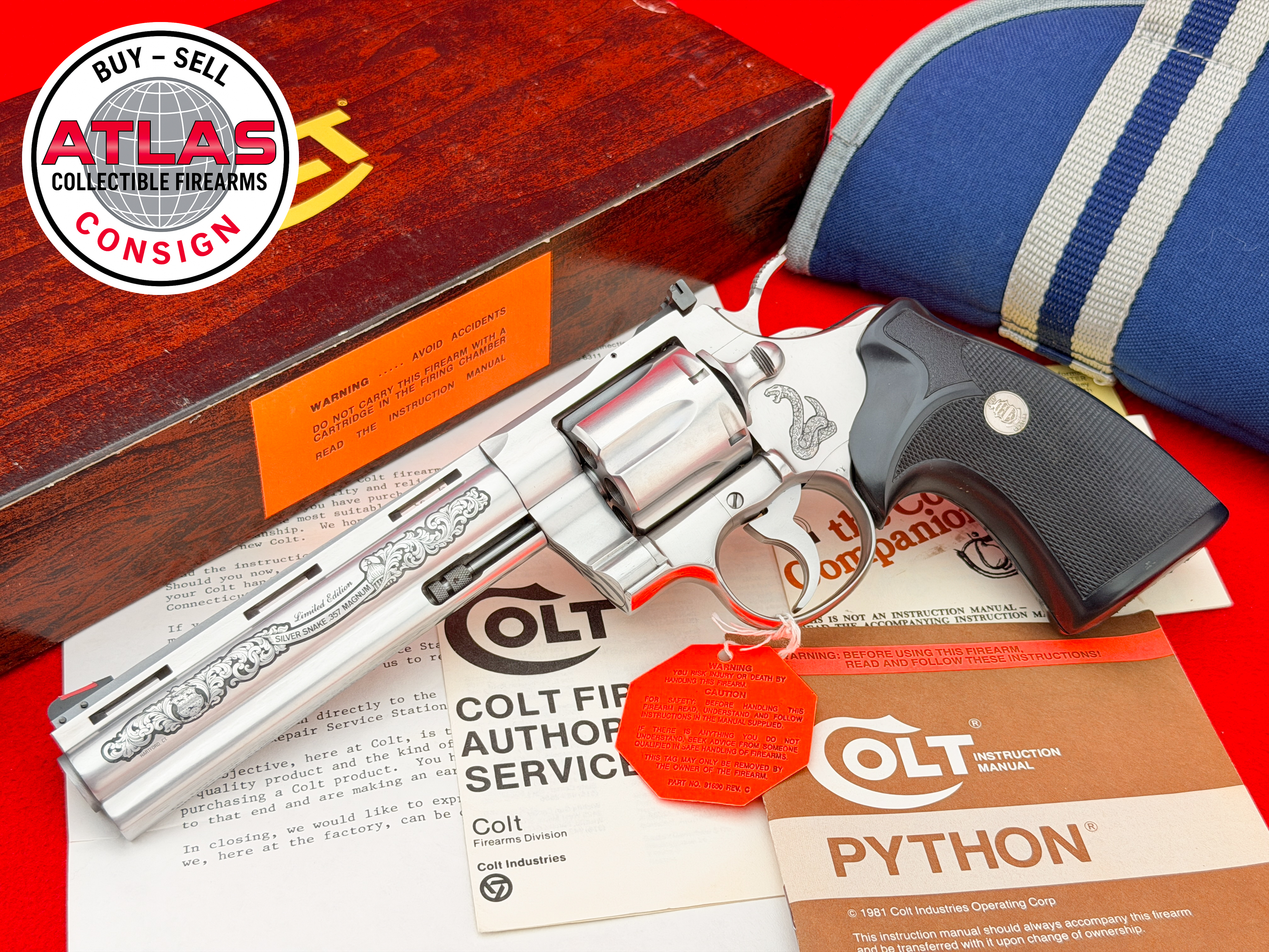 Colt-1982 Colt Python "SILVER SNAKE" .357 Magnum 6” Stainless *FACTORY ENGRAVED*
HOLY GRAIL CUSTOM SHOP - 1 OF ONLY 250 MADE!!!!-Silver Snake, 6" Stainless Factory Engraved Custom Shop, 1 of 250