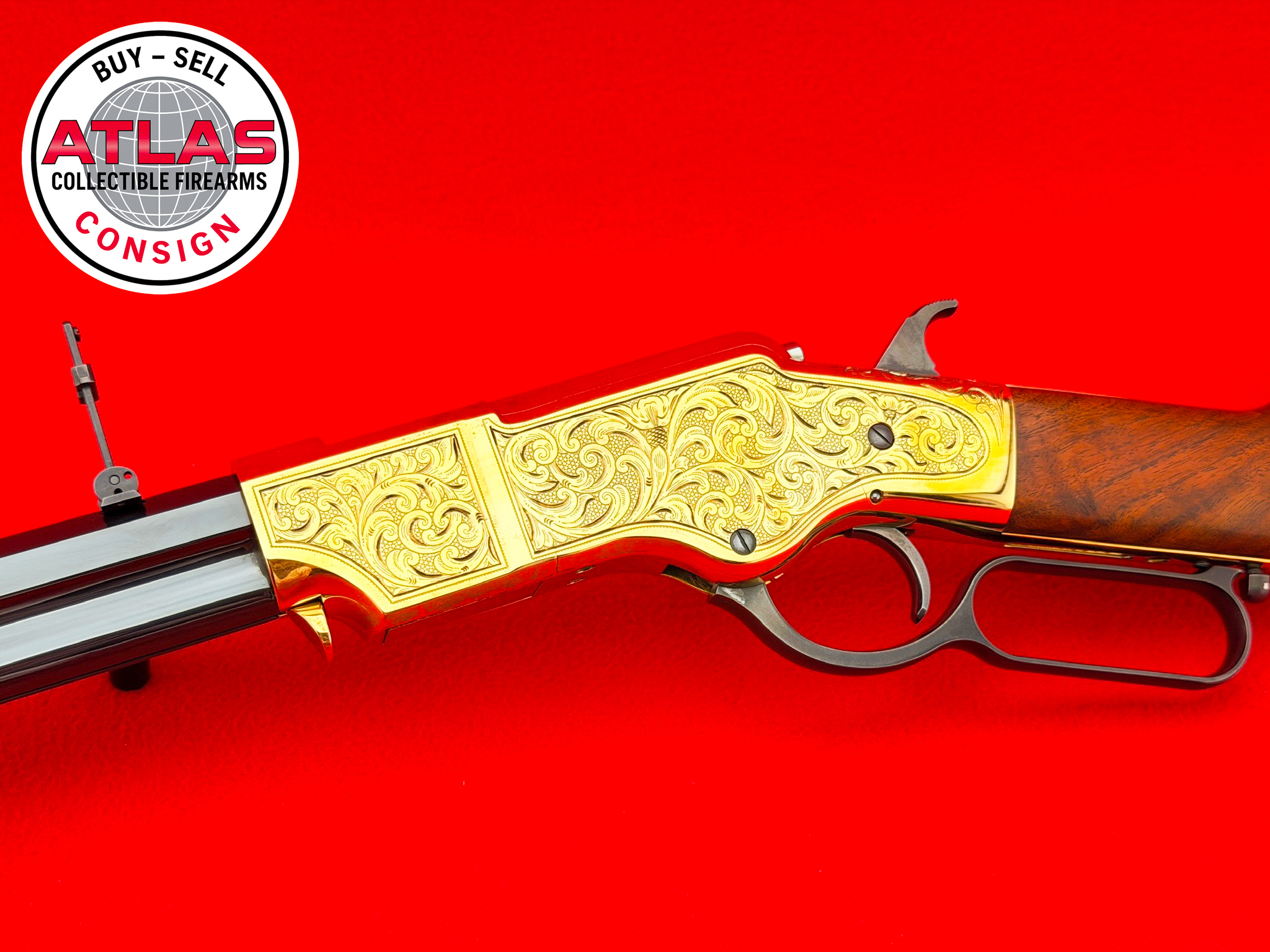 Henry-HIGH GRADE Henry Original 1860 44-40 Winchester 24" *FACTORY HAND ENGRAVED*
DELUXE "XXX' WALNUT - BRASS FRAME - 1 OF 1000 MADE-1st Edition, 24" Factory Hand Engraved Brass Frame, 1 of 1000
