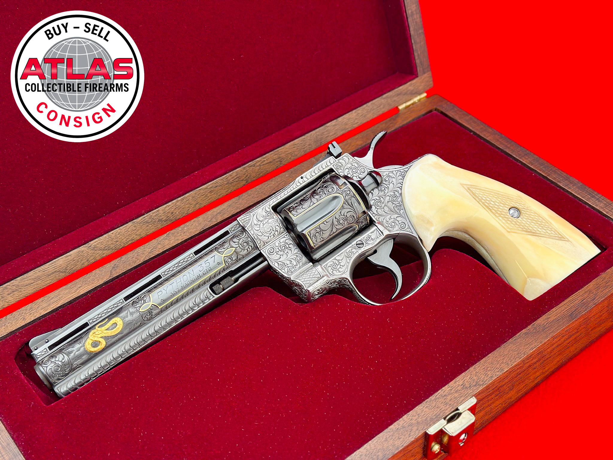 Colt-MASTER ENGRAVED 1976 Colt Python 6" .357 Mag GOLD & WALRUS IVORY-1976 6" Master Engraved Custom Revolver with Gold and Walrus Ivory