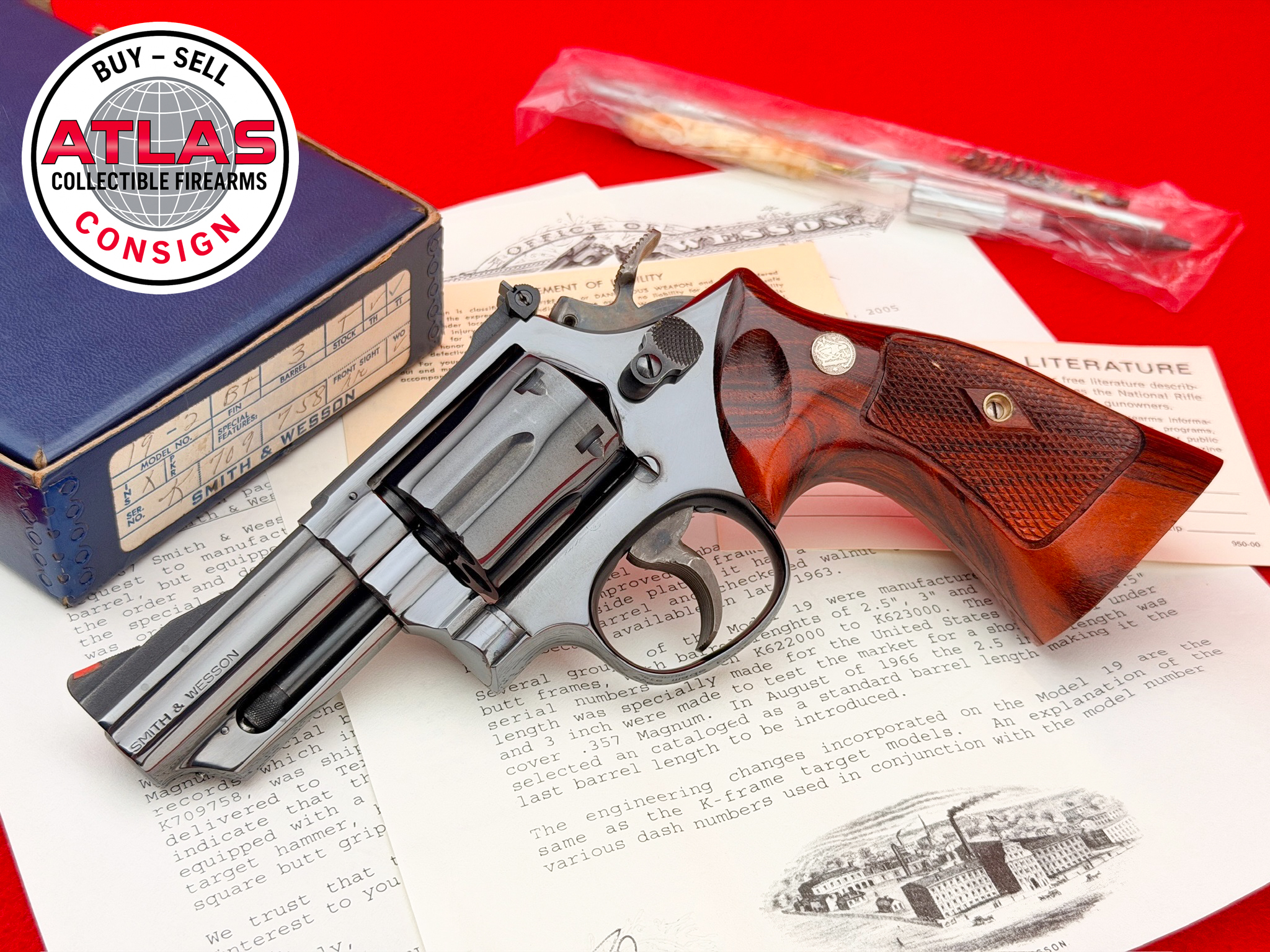 S&W-GRAIL 1967 S&W 19-2 Combat Magnum *RARE FACTORY 3” SQUARE BUTT* w/ Letter
LESS THAN 20 EVER MADE - 100% COMPLETE w/ ORIG BOX-3-inch Factory Square Butt, Target Hammer and Trigger, Factory Letter