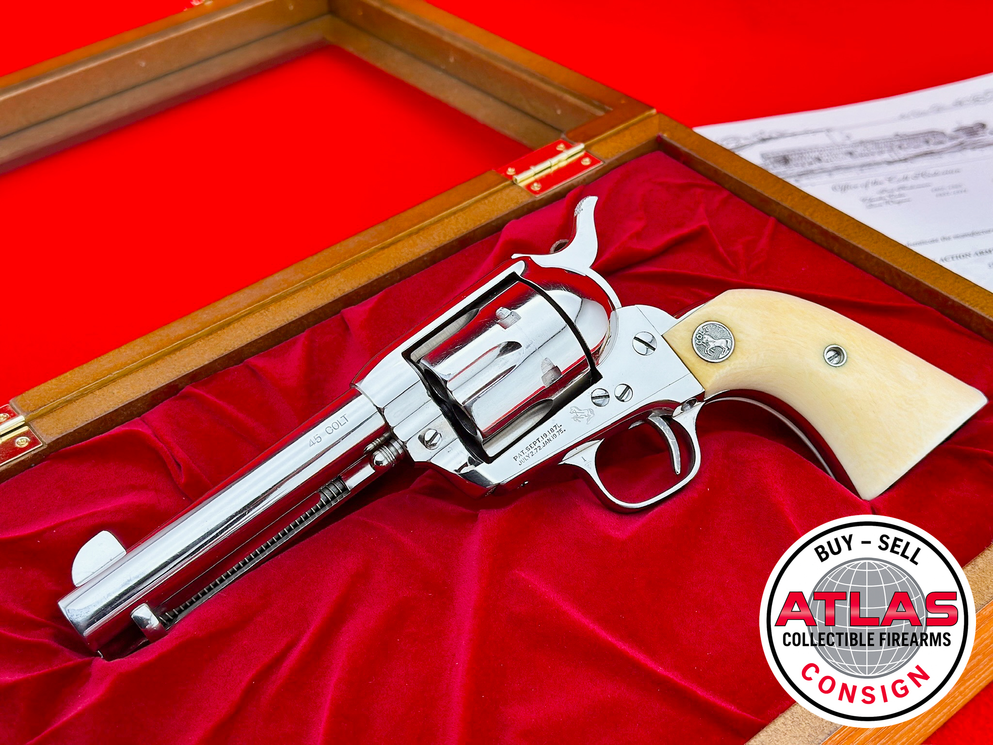 Colt-PRE-WAR 1ST GEN. 1928 COLT SAA 4.75" NICKEL .45 LC FACTORY LETTER w/ IVORY-1928 1st Generation 4.75" Nickel .45 Colt with Ivory, Factory Lettered