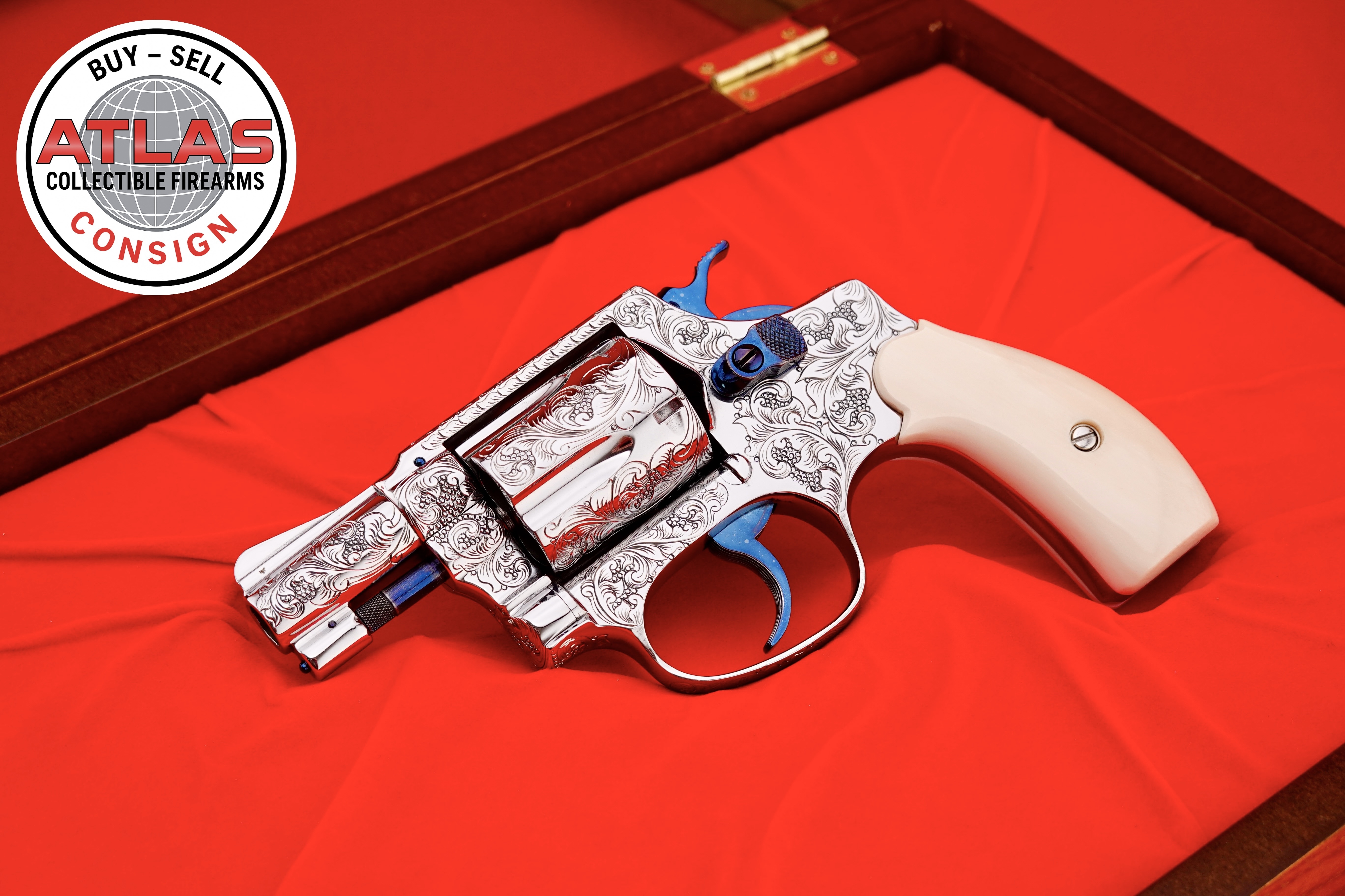 S&W-MASTER ENGRAVED 1960 S&W Model 36 Chiefs 38 Special 2" Nickel w/ REAL IVORY-2" Master Engraved Nickel J-Frame w/ Fire Blue Controls & Ivory