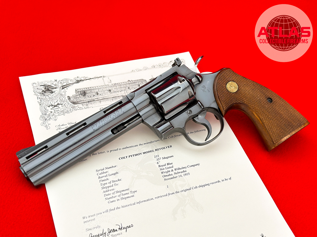 Colt-SN# 255 - 1ST YEAR 1955 Colt Python 6" Royal Blue 357 Mag - BOB CHOW ACTION-SN# 255 - 1ST YEAR 1955 6" Royal Blue 357 Mag - BOB CHOW ACTION