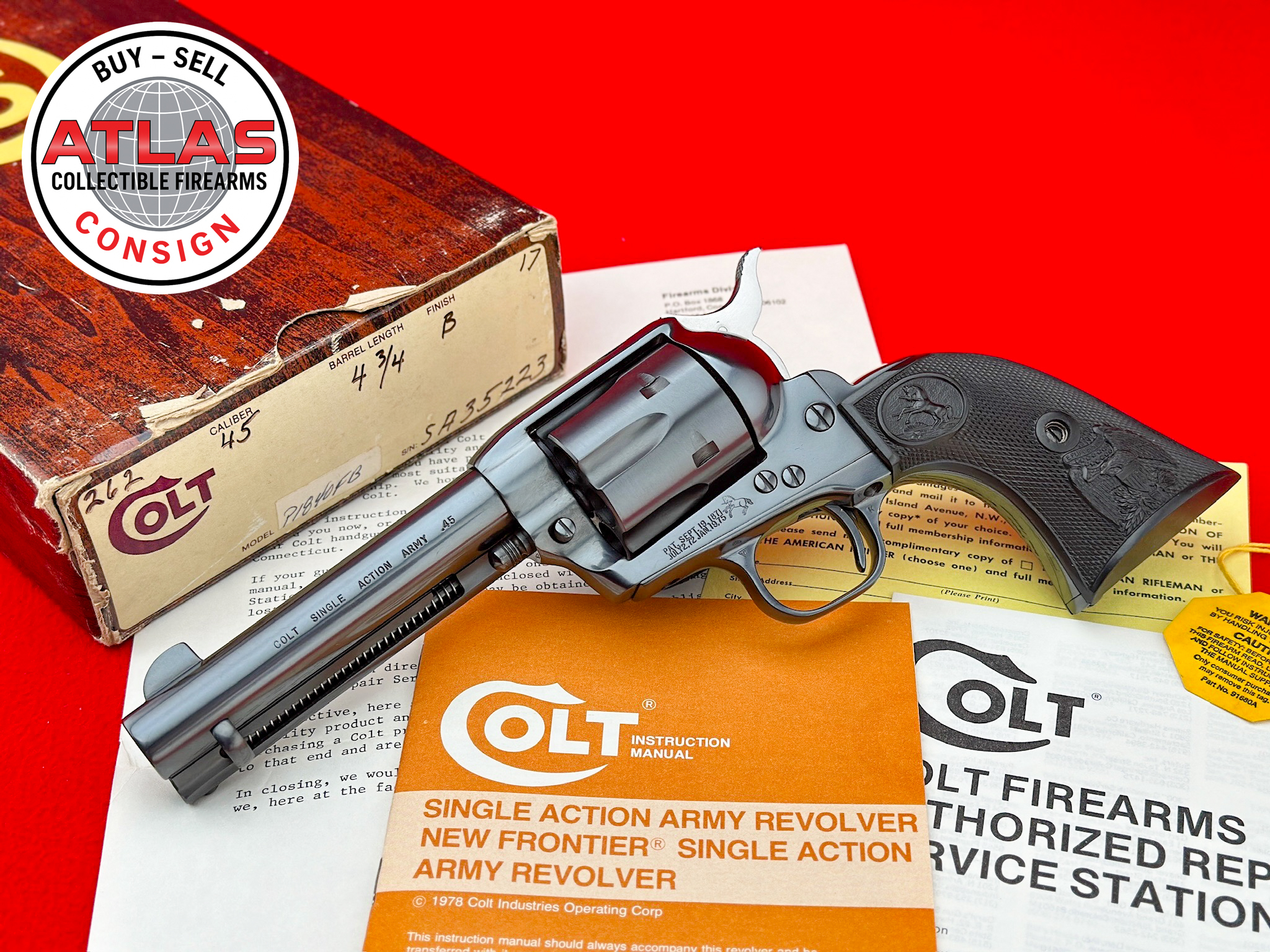 Colt-GRAIL 1980 Colt Custom Shop SAA 4.75" Full Blue .45 LC - 1 OF 79 MADE / NOS-Grail 1980 Custom Shop 4.75" Full Blue .45 Colt, 1 of 79 Made, NOS