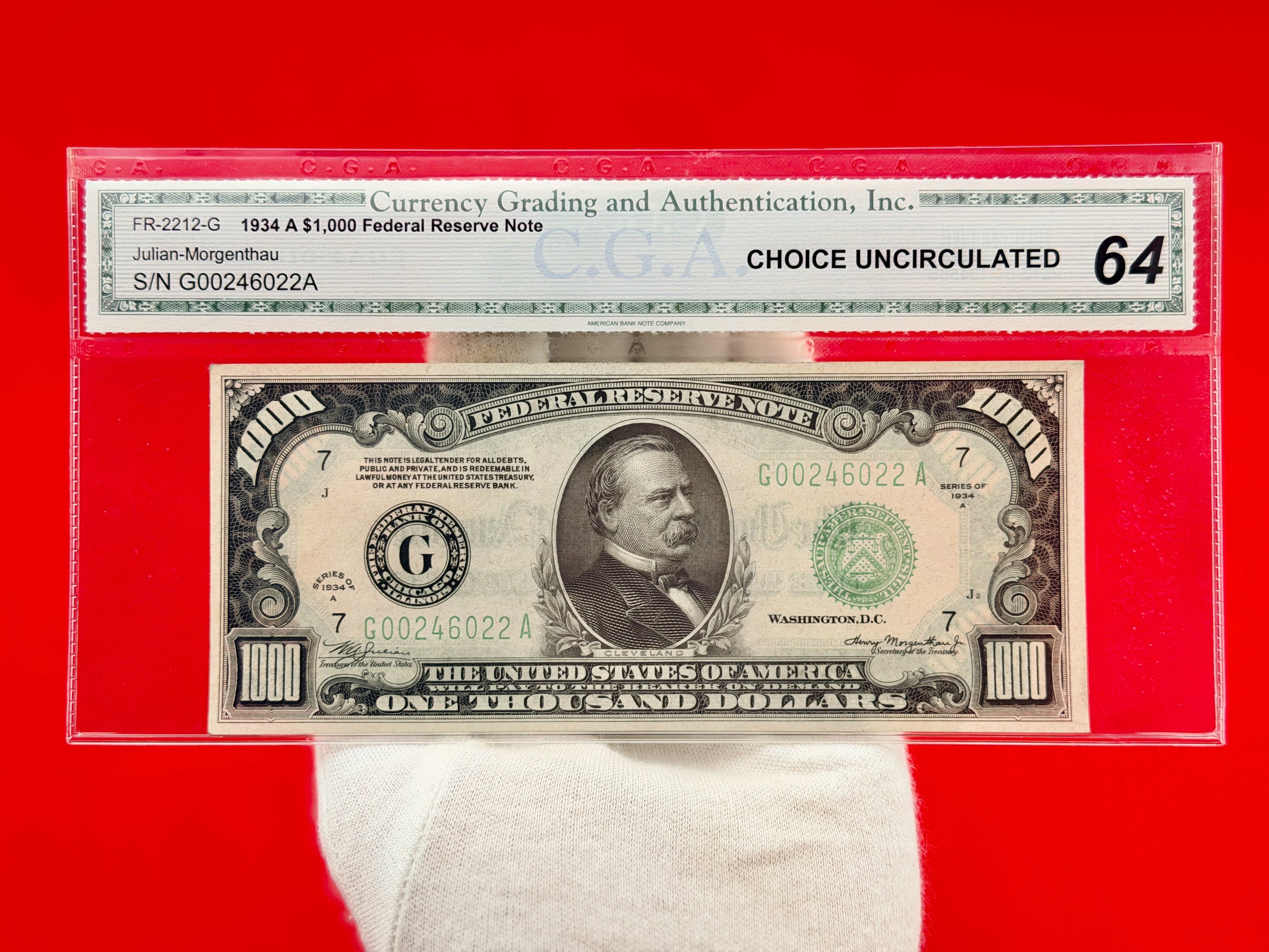 Federal Reserve Note-HOLY GRAIL 1934 $1000 FEDERAL RESERVE NOTE *CHOICE UNCIRCULATED 64 GRADE*
ONE OF THE HIGHEST GRADED $1000 BILL ON THE MARKET-1934A Choice Uncirculated 64 Grade High-Denomination Currency Note