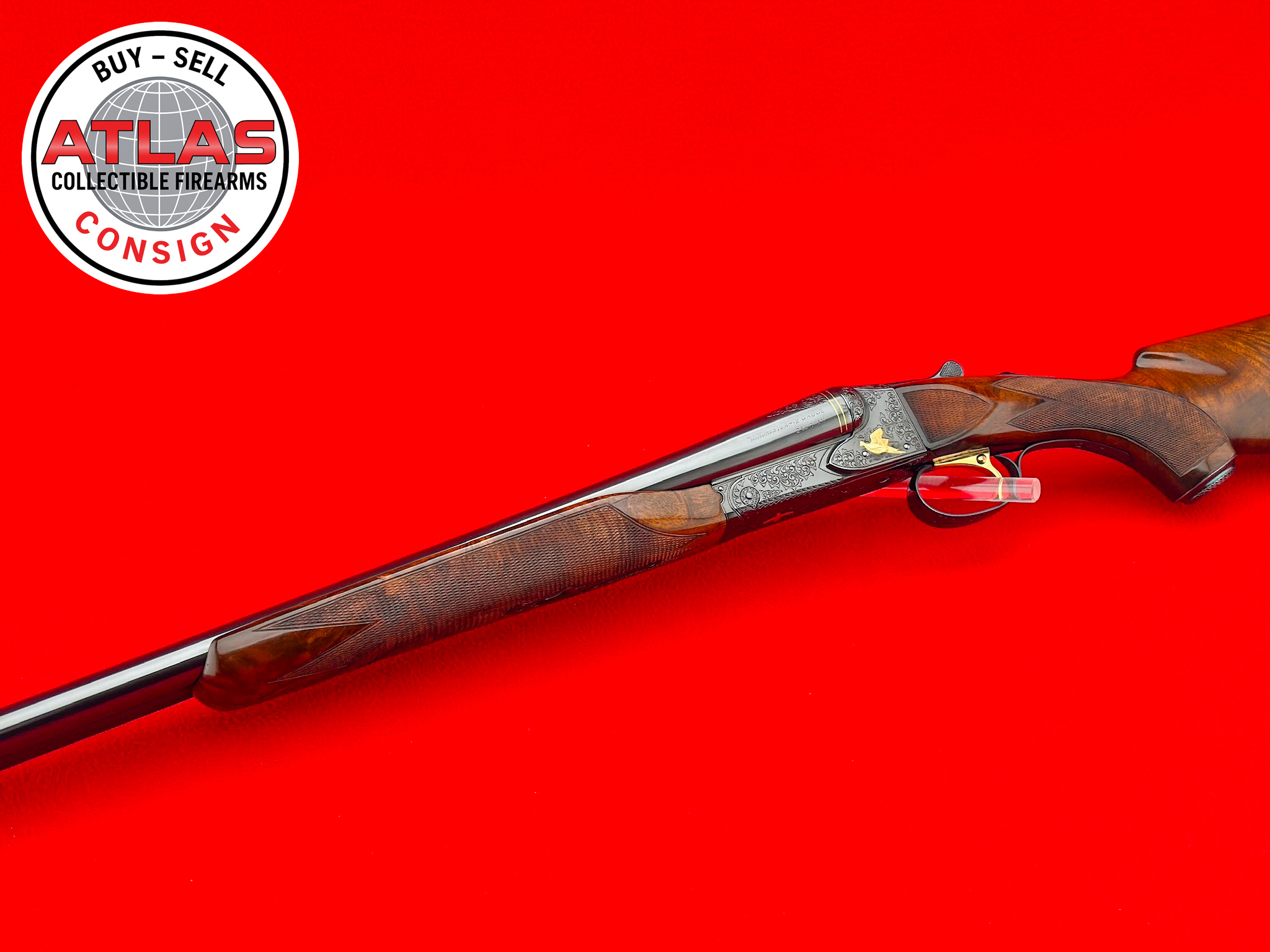 Winchester-1941 Winchester Model 21 Trap 12 GA *MIKE DUBBER MASTER ENGRAVED & SIGNED*
24K GOLD INLAY SxS - HIGH GRADE EXHIBITION WALNUT-SxS Master Engraved Signed 24K Gold Inlay Exhibition Walnut