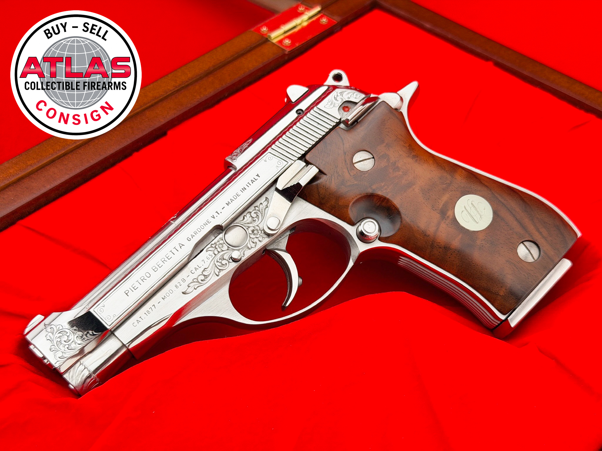 Beretta-RARE 1981 Beretta 82B Deluxe Cheetah .32 ACP Nickel *FACTORY HAND ENGRAVED*-Deluxe Cheetah, 3.75" Factory Hand Engraved Nickel