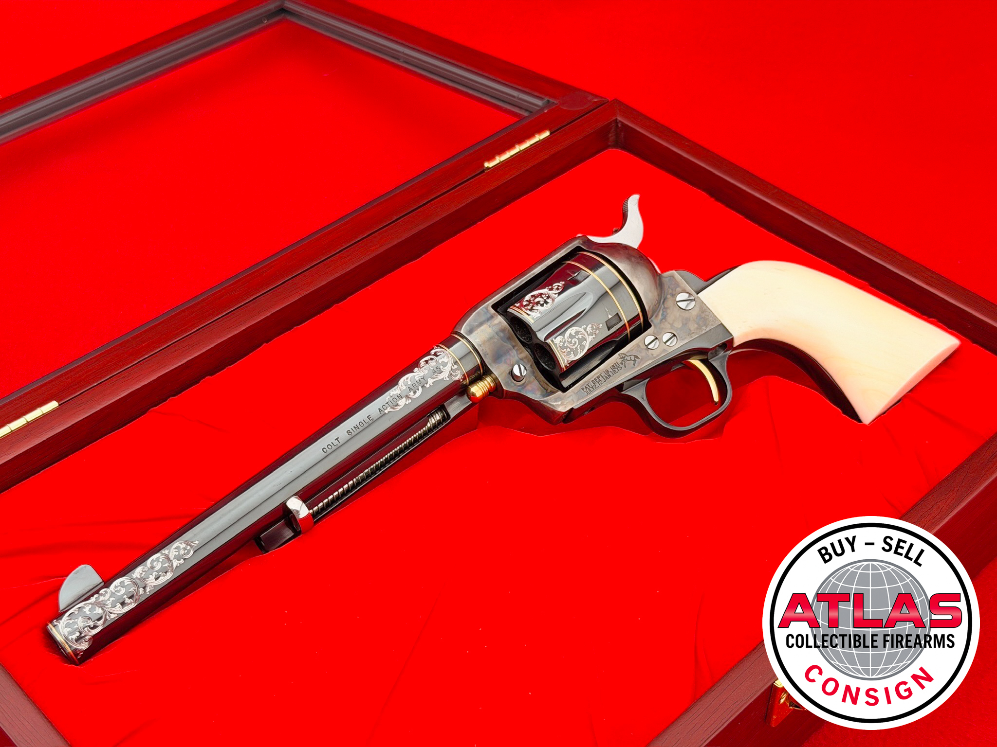 Colt-MASTER ENGRAVED 1992 Colt SAA .45 LC 7.5" Royal Blue 24K GOLD INLAY & IVORY-7.5-inch Royal Blue, Master Engraved with 24K Gold Inlay and Ivory