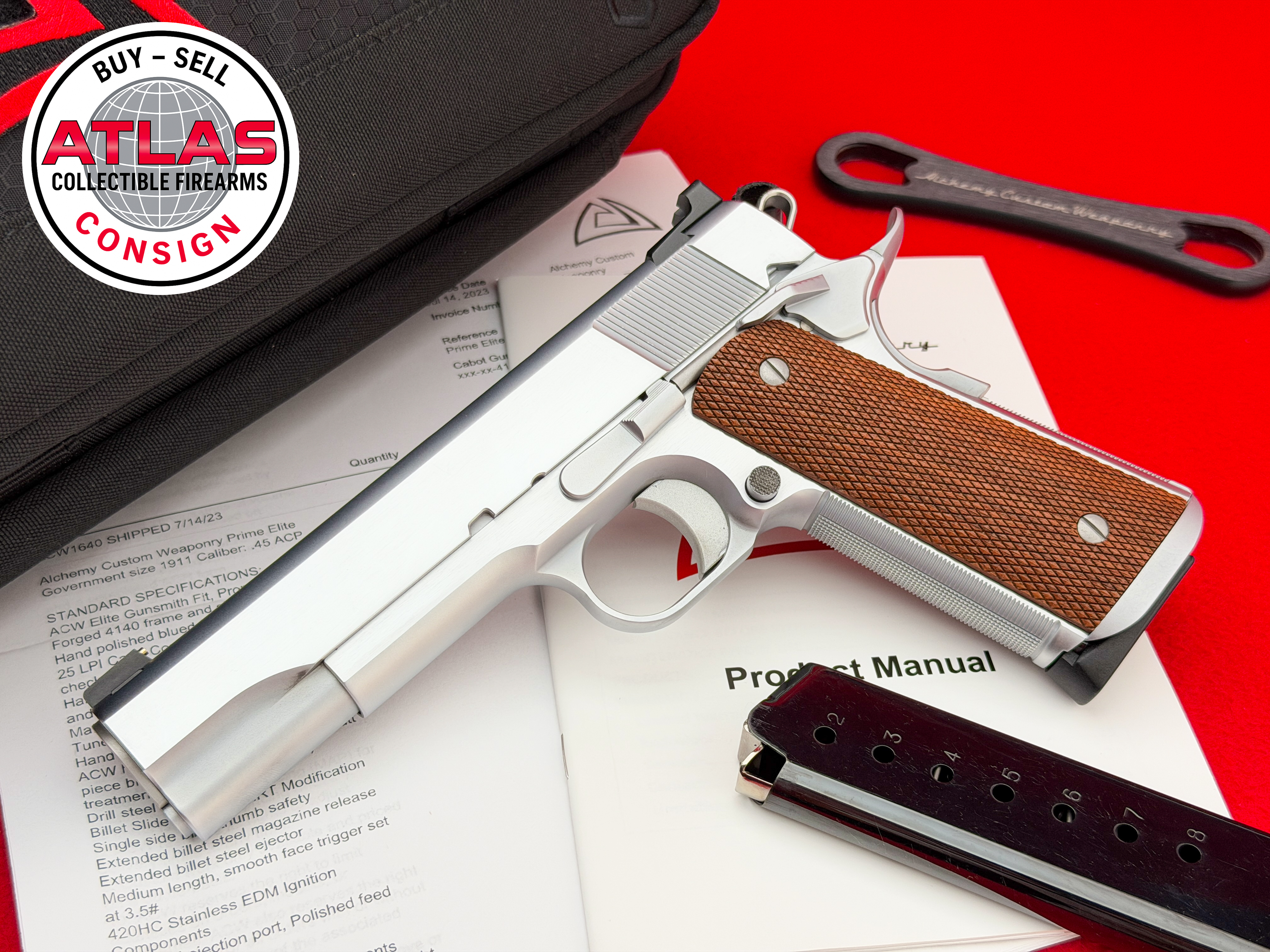 Alchemy Custom Weaponry-Alchemy Custom Weaponry Prime Elite 1911 Government .45 ACP Full Chrome NOS
HIGHEST TIER - FULLY CUSTOM BUILT - 100% COMPLETE-Government 5" Full Chrome, Fully Custom Built