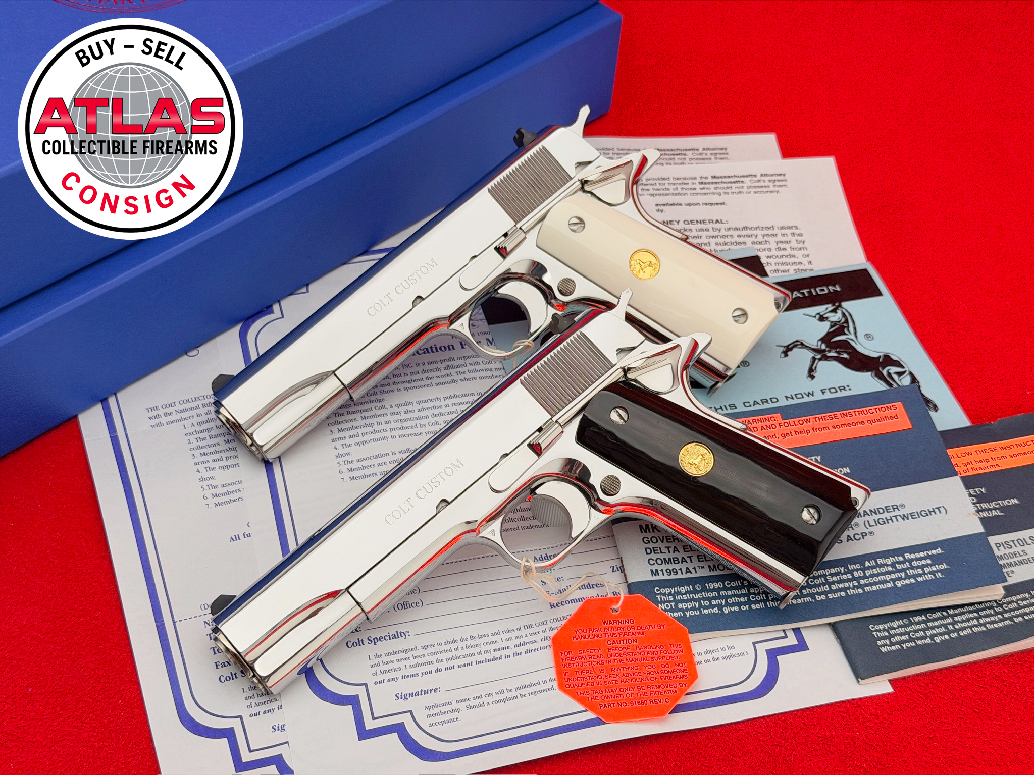 Colt-2001 Colt “EL CEN” 38 Super Ultimate Bright Stainless *CONSECUTIVE SN# SET*
GENUINE BUFFALO HORN & BONE GRIPS - CUSTOM SHOP-Consecutive Serial Number Set, 5" Ultimate Bright Stainless, Custom Shop