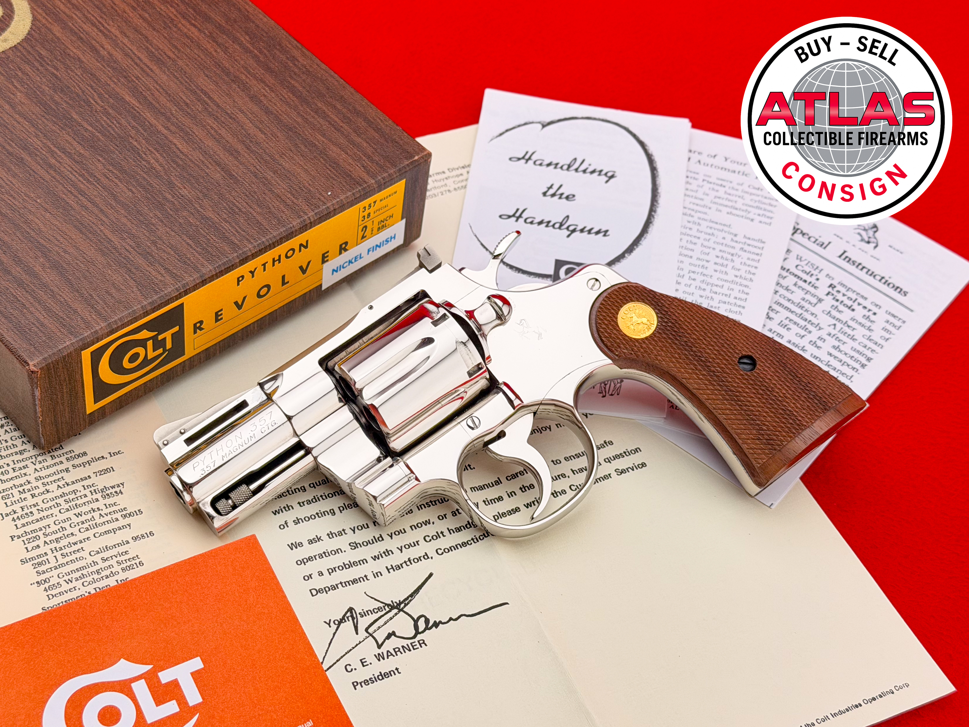 Colt-RARE 1ST GEN. 1966 Colt Python 2.5” Snubnose Nickel .357 Magnum w/ Box-2.5" Snubnose, Nickel