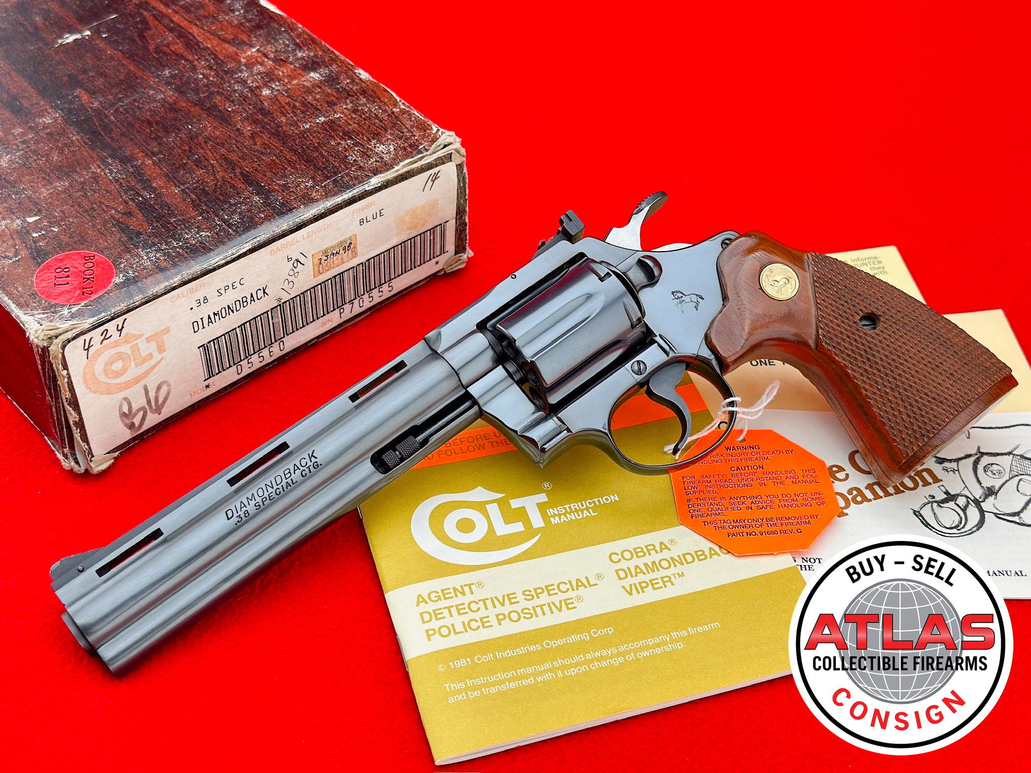 Colt-ULTRA RARE 1984 Colt Diamondback 6" Royal Blue 38 S&W Special NOS / UNFIRED
SUPER RARE CALIBER / CONFIGURATION - 100% COMPLETE-1984 Royal Blue 6-Inch .38 Special, NOS / Unfired, Complete
