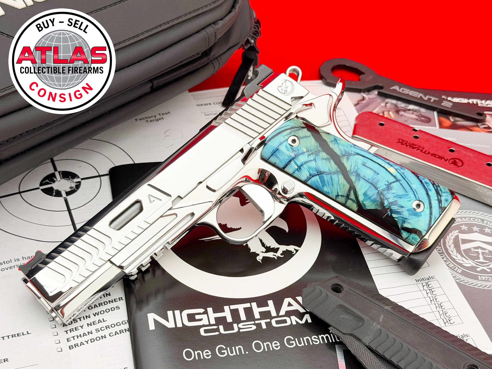 Nighthawk Custom-Nighthawk Custom 1911 Agent 2 .45 ACP *MIRROR POLISHED & MAMMOTH IVORY*-5" Custom 1911, Mirror Polished Stainless, Mammoth Ivory