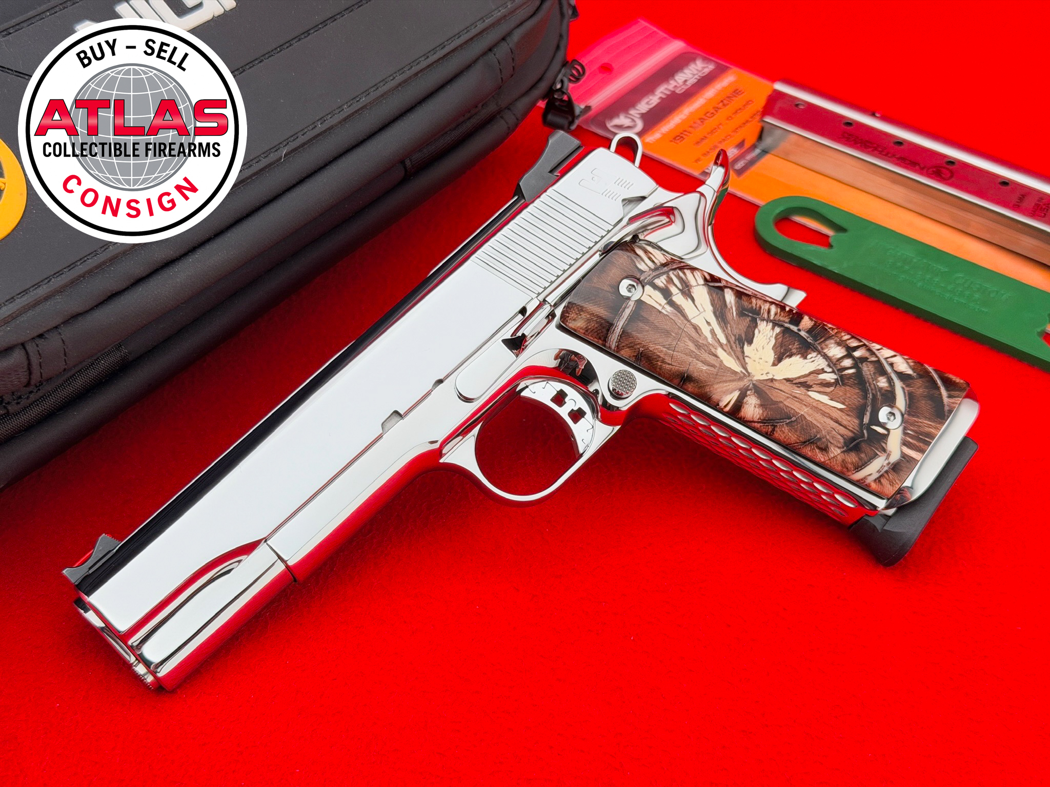 Nighthawk Custom-MIRROR STAINLESS Nighthawk Custom Heinie Signature 1911 9mm *MAMMOTH IVORY*-Heinie Signature, Mirror Stainless, Mammoth Ivory