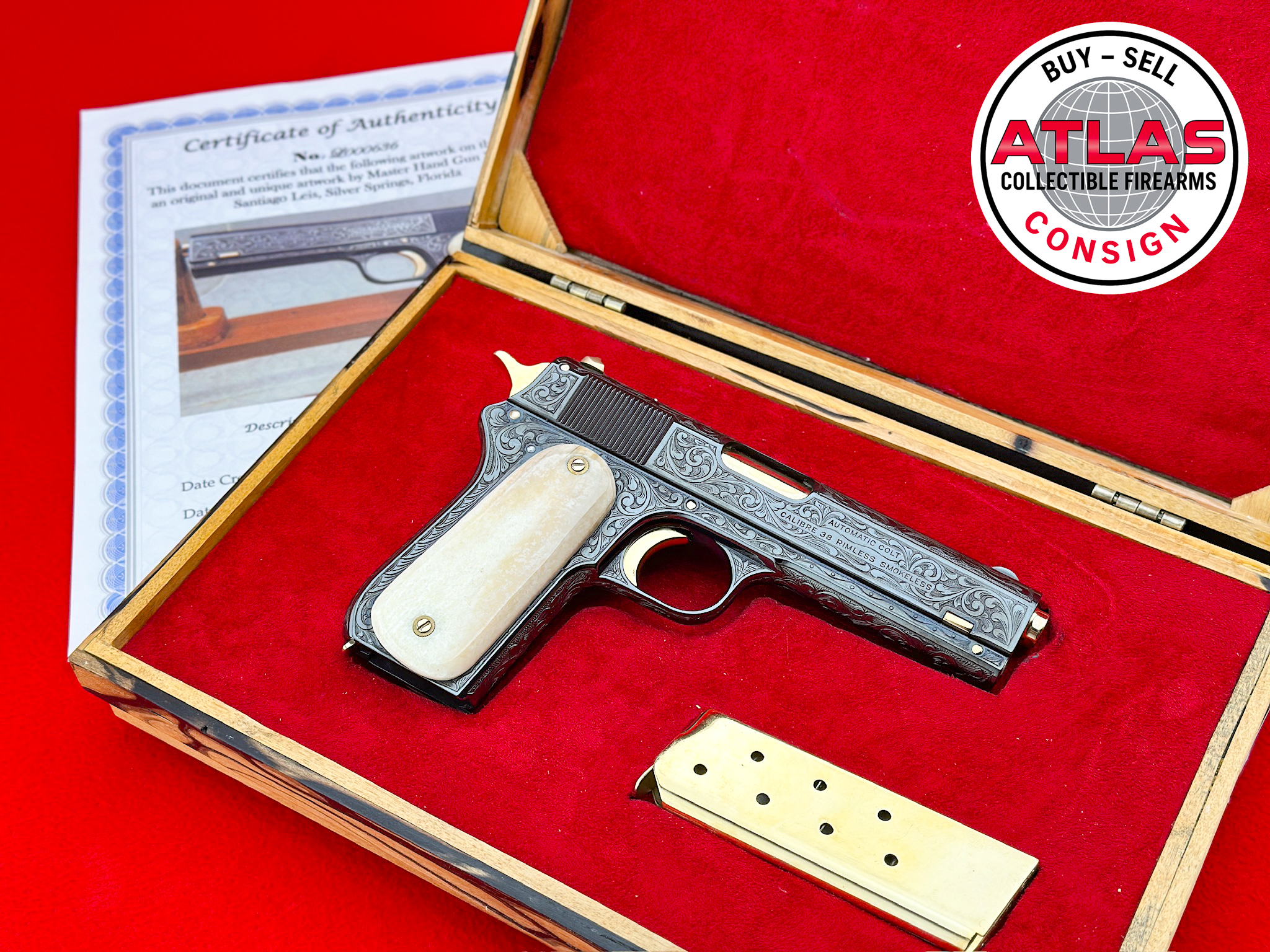 Colt-1919 Colt Model 1903 Pocket Hammer .38 ACP Master Engraved by Santiago Leis-1919 Pocket Hammer .38 ACP Master Engraved by Santiago Leis
