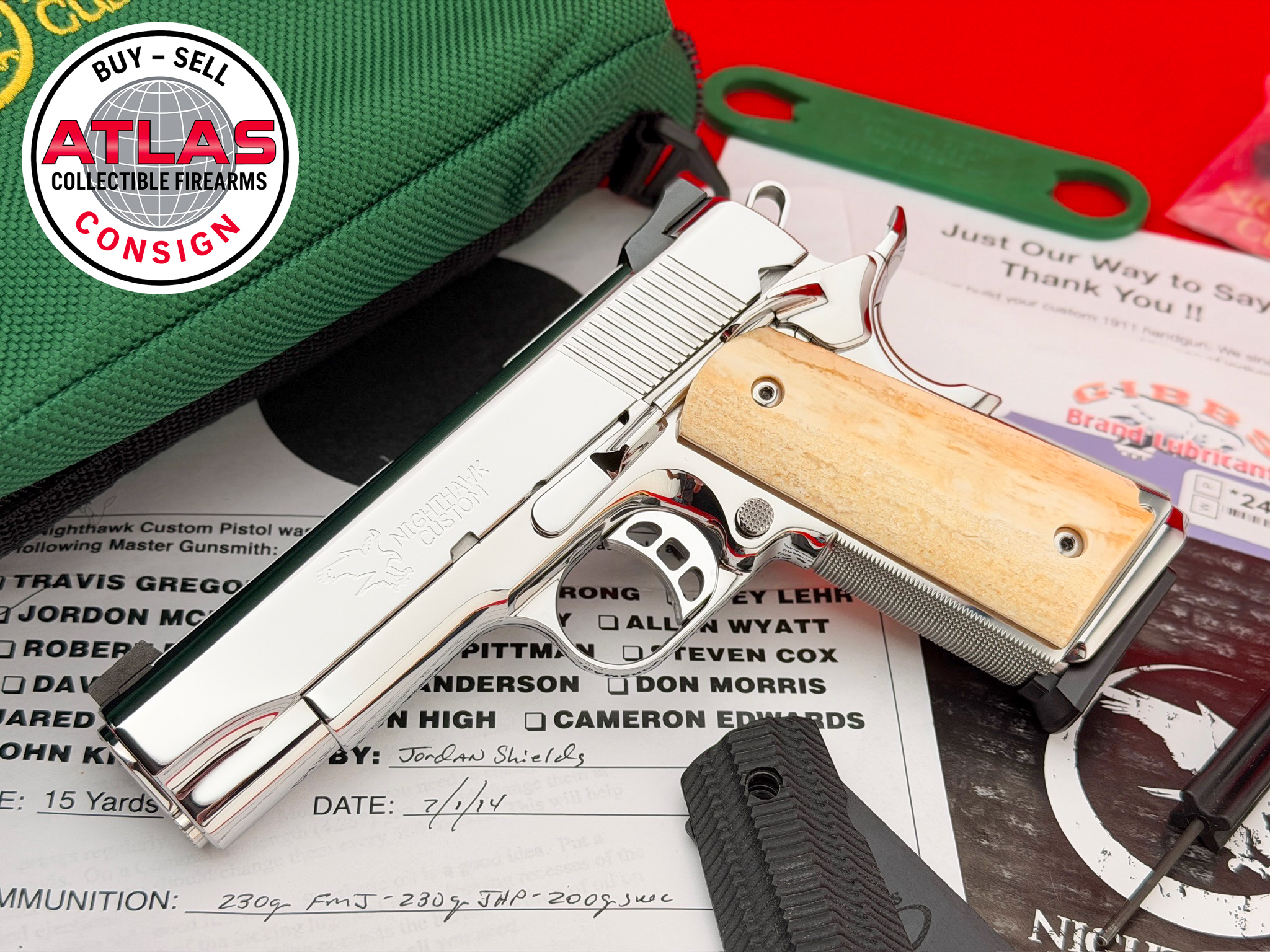 Nighthawk Custom-RARE 2014 Nighthawk Custom T3 .45 ACP 4.25" Mirror Stainless WALRUS IVORY
FULLY CUSTOM MATCH GRADE 1911 - WILSON COMBAT MAG-4.25" Commander / Officer Hybrid, Mirror Stainless w/ Walrus Ivory