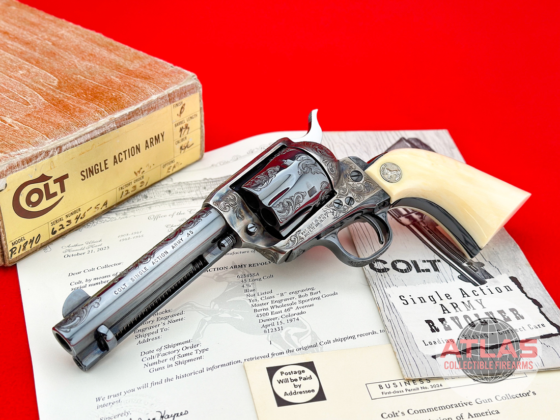 Colt-BOB BURT FACTORY MASTER ENGRAVED = 1974 COLT SAA .45 LC IVORY = 1 OF 1 MADE-BOB BURT FACTORY MASTER ENGRAVED = 1974 .45 LC IVORY = 1 OF 1 MADE