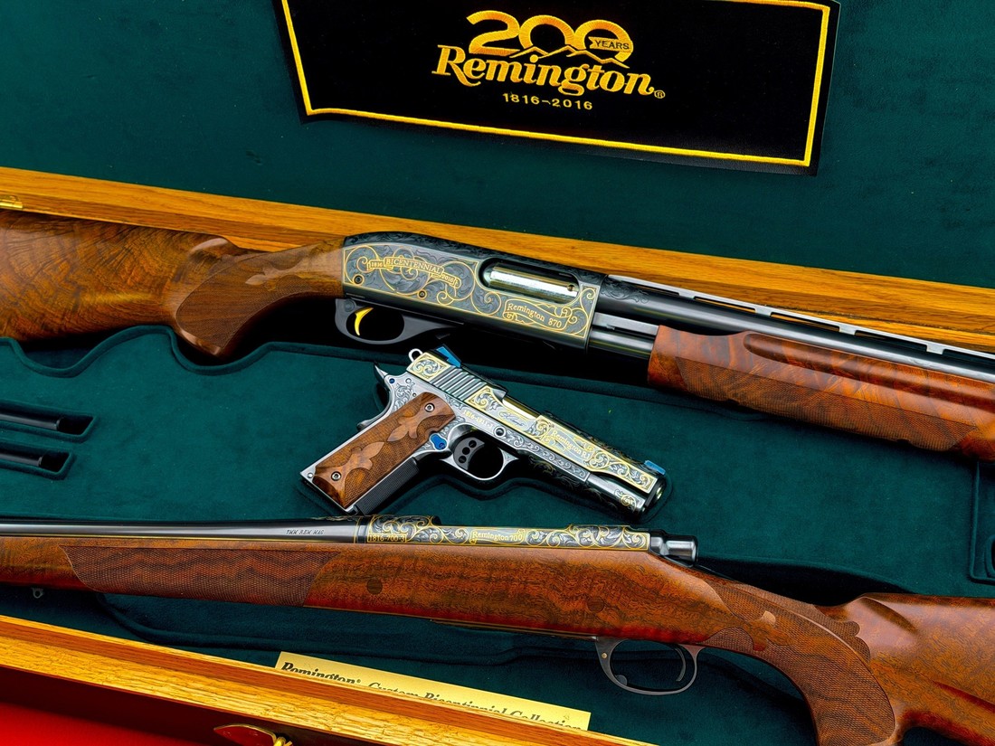 Remington-FEGA EXPERT ENGRAVED & 24K INLAY | REMINGTON 200TH CUSTOM DELUXE 3-GUN SET-FEGA EXPERT ENGRAVED & 24K INLAY | 200TH CUSTOM DELUXE 3-GUN SET