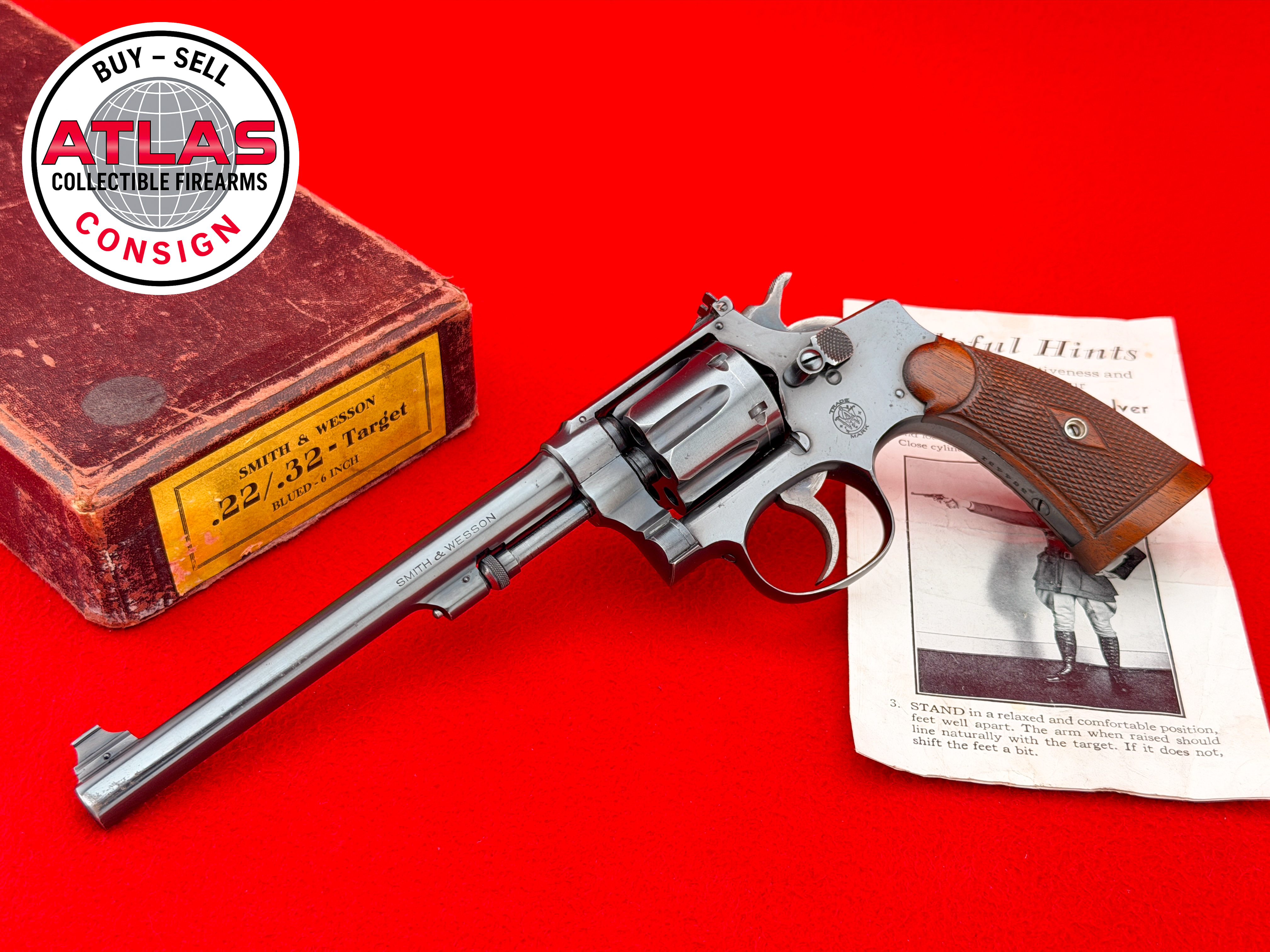 S&W-RARE 1923 Pre-War S&W 22/32 Target .22 LR 6" Blued w/ Original Box-6" Pre-War Bekeart-Style Target Revolver, Blued w/ Original Box