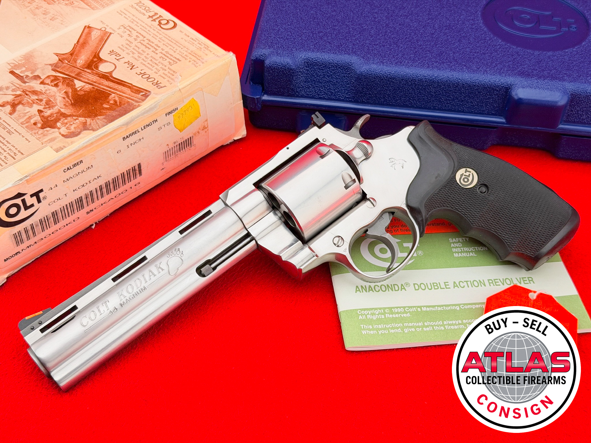 Colt-1ST YEAR 1993 Colt Kodiak .44 Magnum 6" Stainless *RARE LOW SERIAL #16*
COLT CUSTOM SHOP - FACTORY UNFLUTED & PORTED-6" Stainless, Factory Unfluted & Ported, Low Serial #16